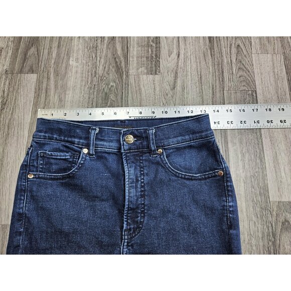 Express Jeans Womens 4 Short Blue Skinny High Rise Raw Hem Stretch Ankle Denim - Picture 9 of 13